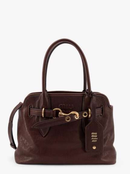 Miu Miu Aventure Leather Handbag With Embossed Lettering Logo