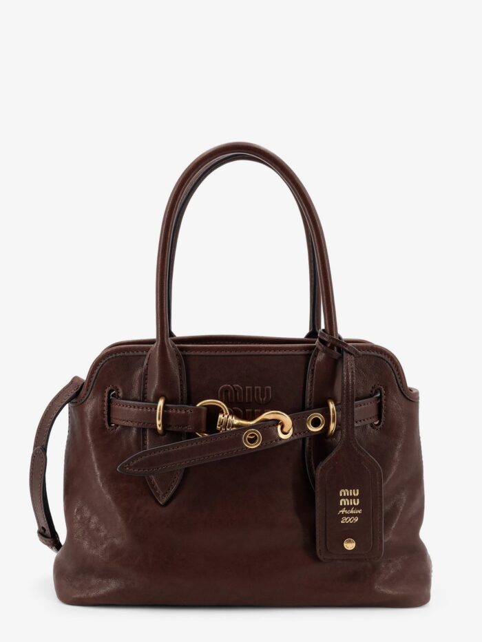 miu miu aventure leather handbag with embossed lettering logo Miu Miu Aventure Leather Handbag With Embossed Lettering Logo