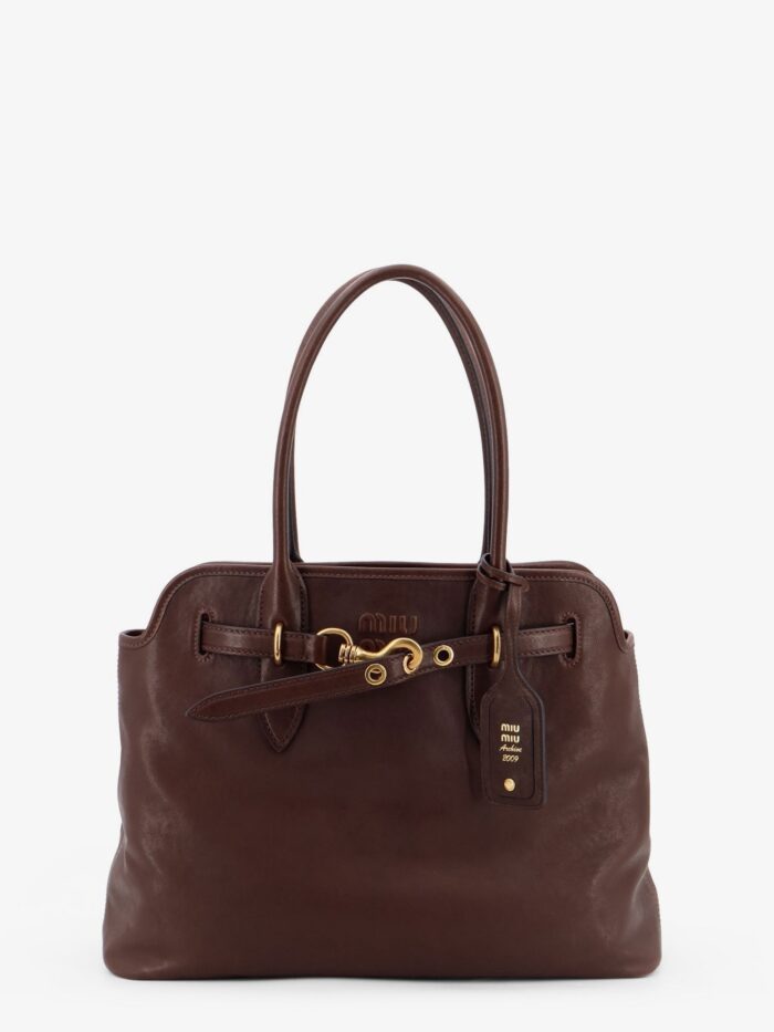 miu miu aventure leather handbag with front lettering logo Miu Miu Aventure Leather Handbag With Front Lettering Logo