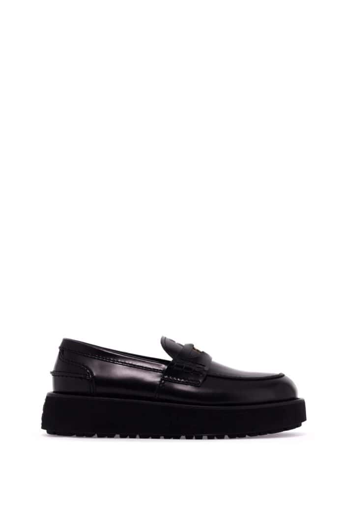 MIU MIU Brushed Leather Flatform Mocc