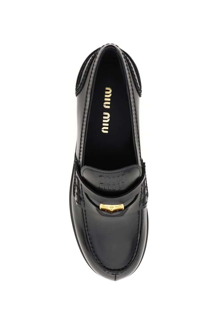 MIU MIU Brushed Leather Penny Loafers