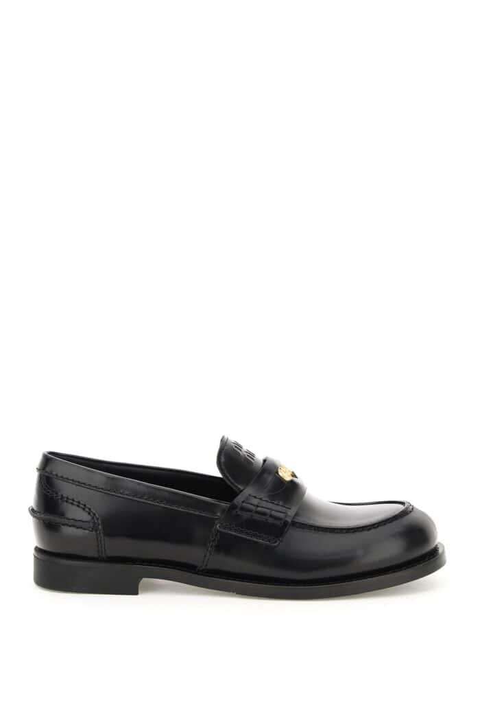 MIU MIU Brushed Leather Penny Loafers