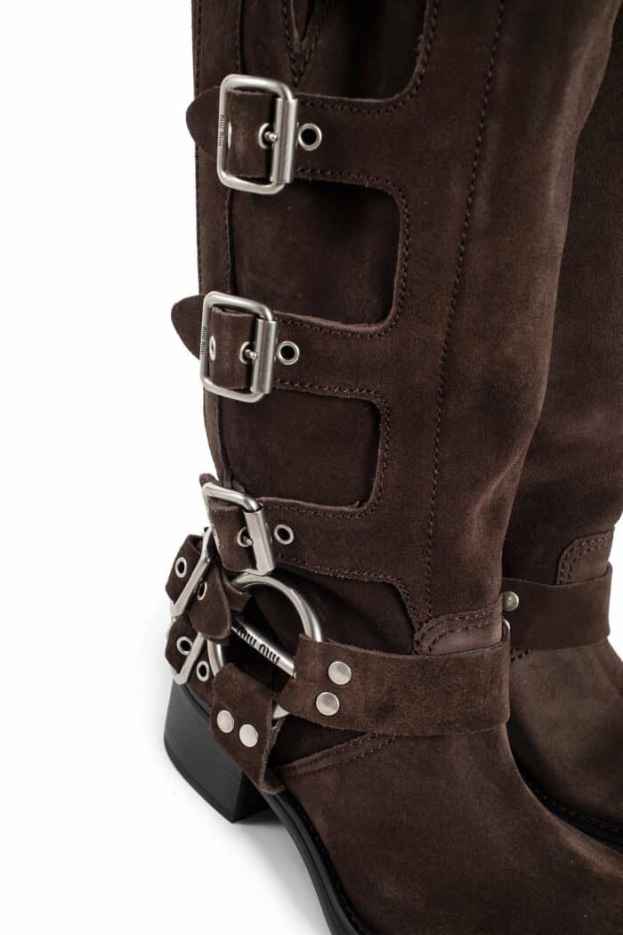 MIU MIU Buckled Suede Boots