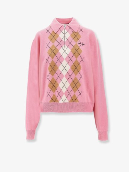 Miu Miu Cashmere Polo Sweater With Argyle Motif