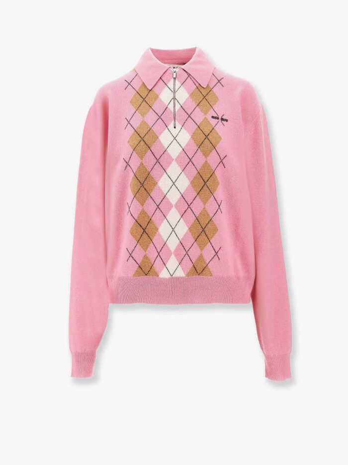 Miu Miu Cashmere Polo Sweater With Argyle Motif