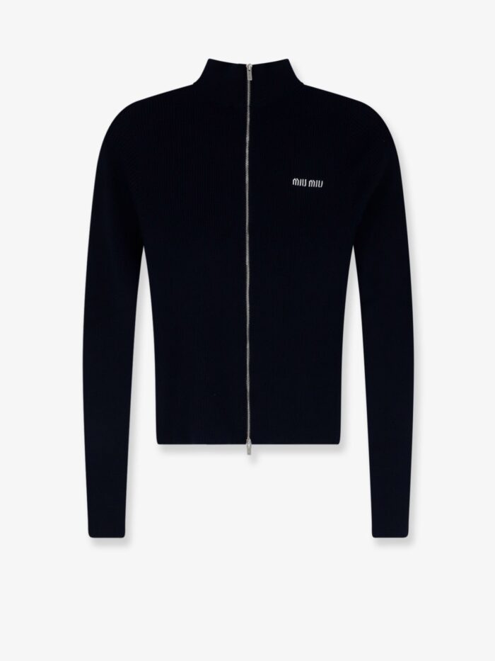 miu miu cotton cardigan with front logo inlay Miu Miu Cotton Cardigan With Front Logo Inlay