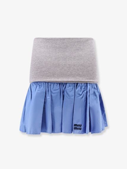 Miu Miu Cotton Mini Skirt With High Cashmere And Cotton Band