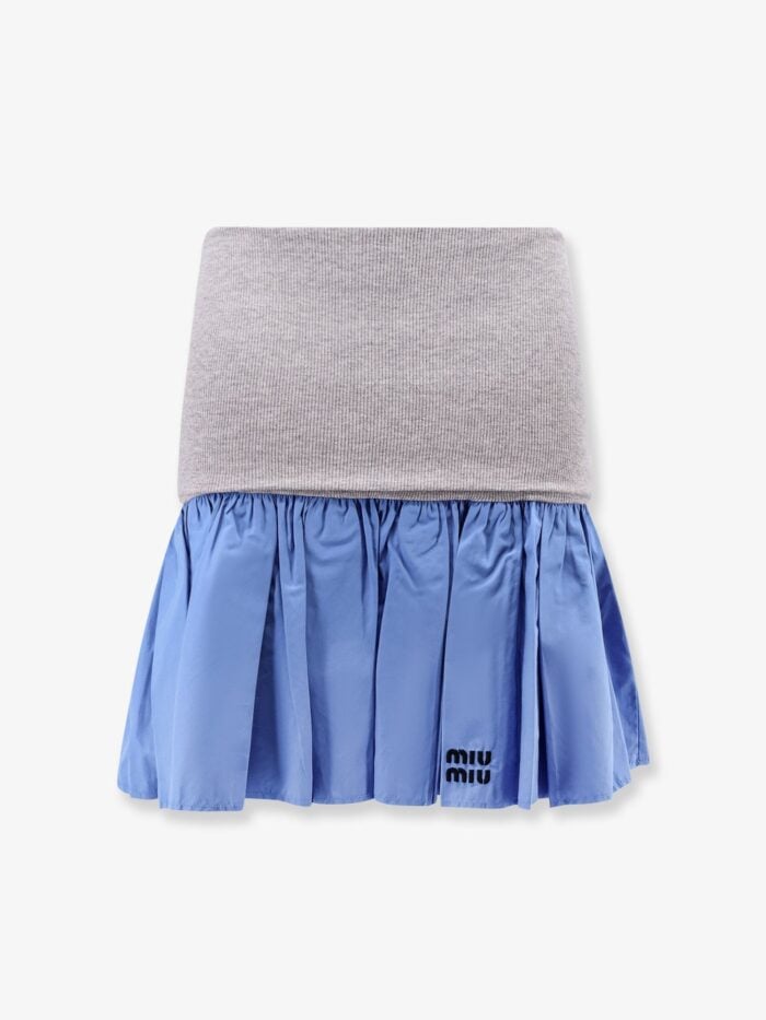Miu Miu Cotton Mini Skirt With High Cashmere And Cotton Band