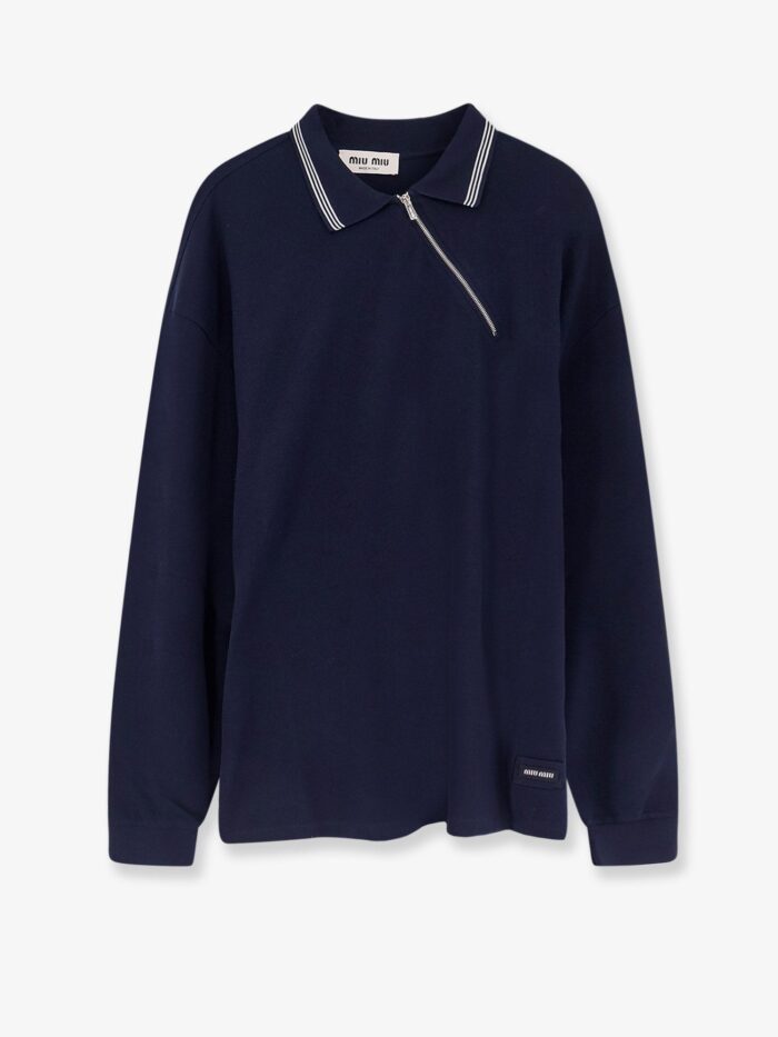 miu miu cotton polo shirt with asymmetric metal zip detail Miu Miu Cotton Polo Shirt With Asymmetric Metal Zip Detail