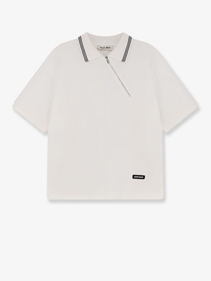 miu miu cotton polo shirt with asymmetric zip Miu Miu Cotton Polo Shirt With Asymmetric Zip