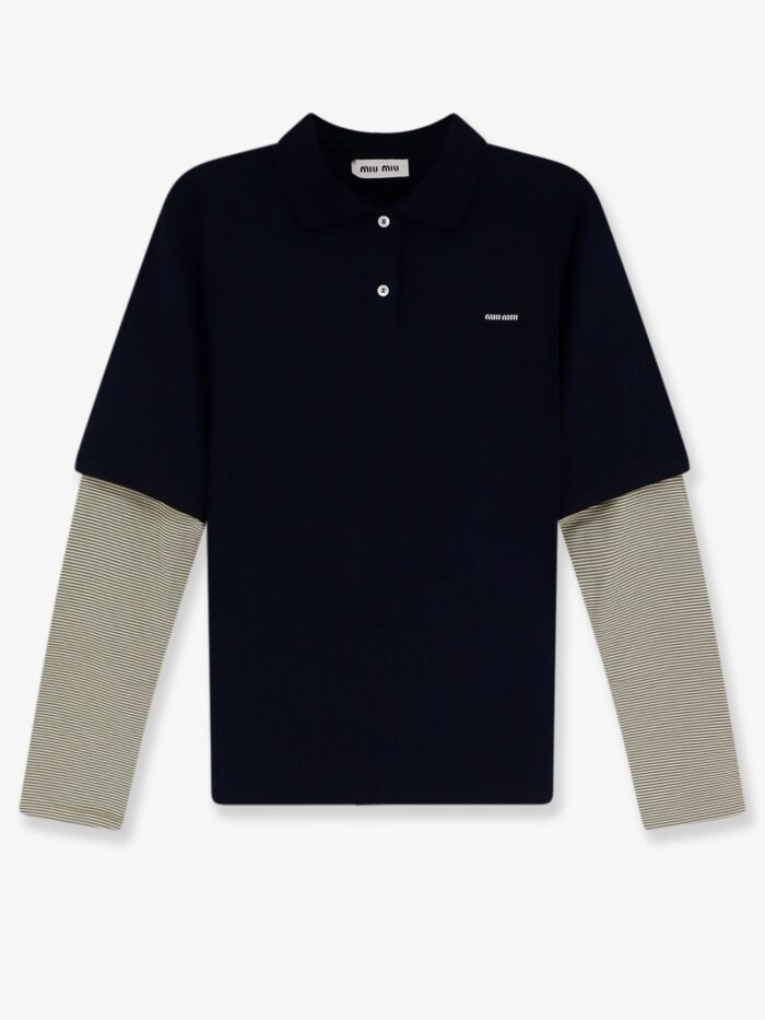 miu miu cotton polo shirt with front embroidered logo Miu Miu Cotton Polo Shirt With Front Embroidered Logo