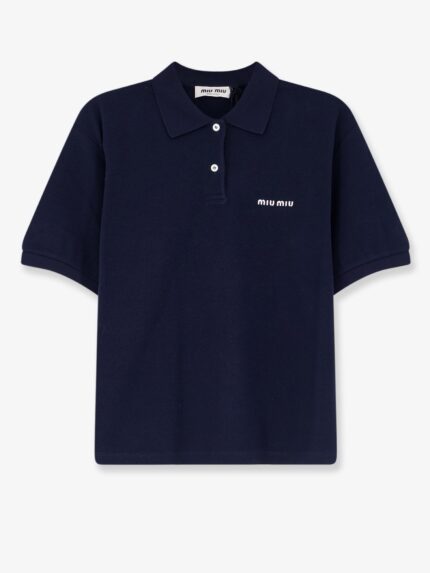 Miu Miu Cotton Polo Shirt With Front Embroidered Logo