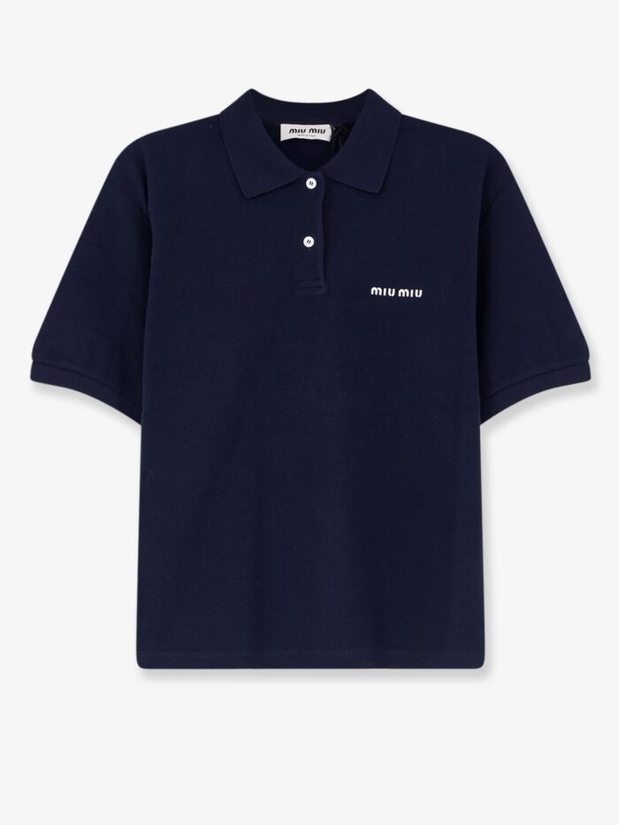 miu miu cotton polo shirt with front embroidered logo Miu Miu Cotton Polo Shirt With Front Embroidered Logo