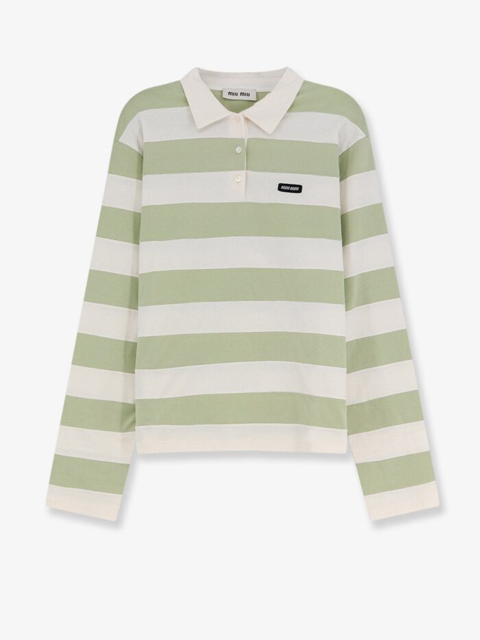 miu miu cotton polo shirt with striped pattern Miu Miu Cotton Polo Shirt With Striped Pattern