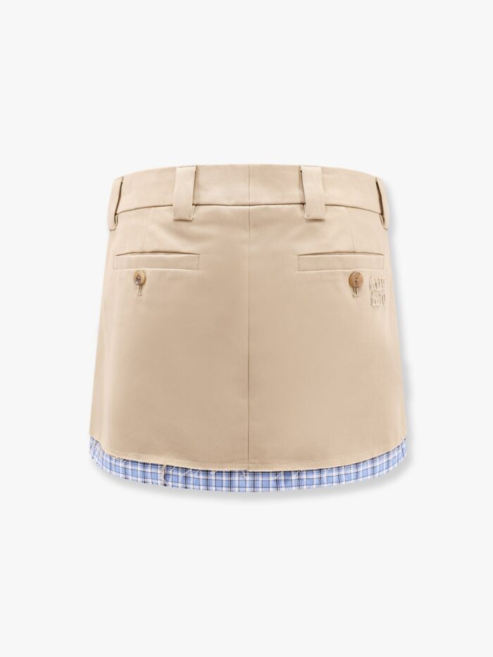 Miu Miu Cotton Skirt With Check Insert On The Bottom
