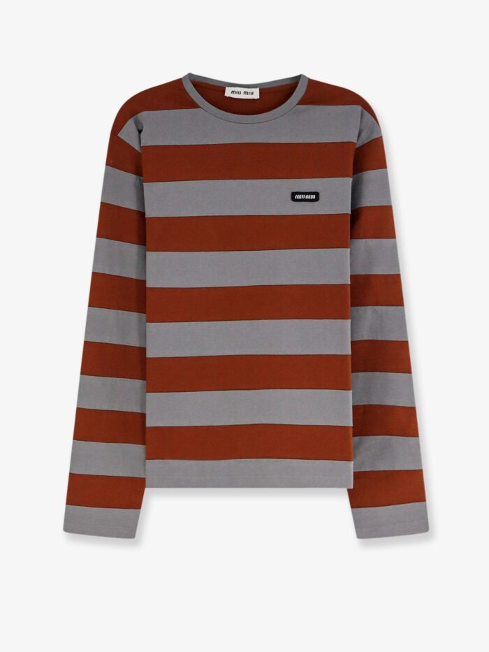 miu miu cotton t shirt with striped pattern Miu Miu Cotton T-shirt With Striped Pattern