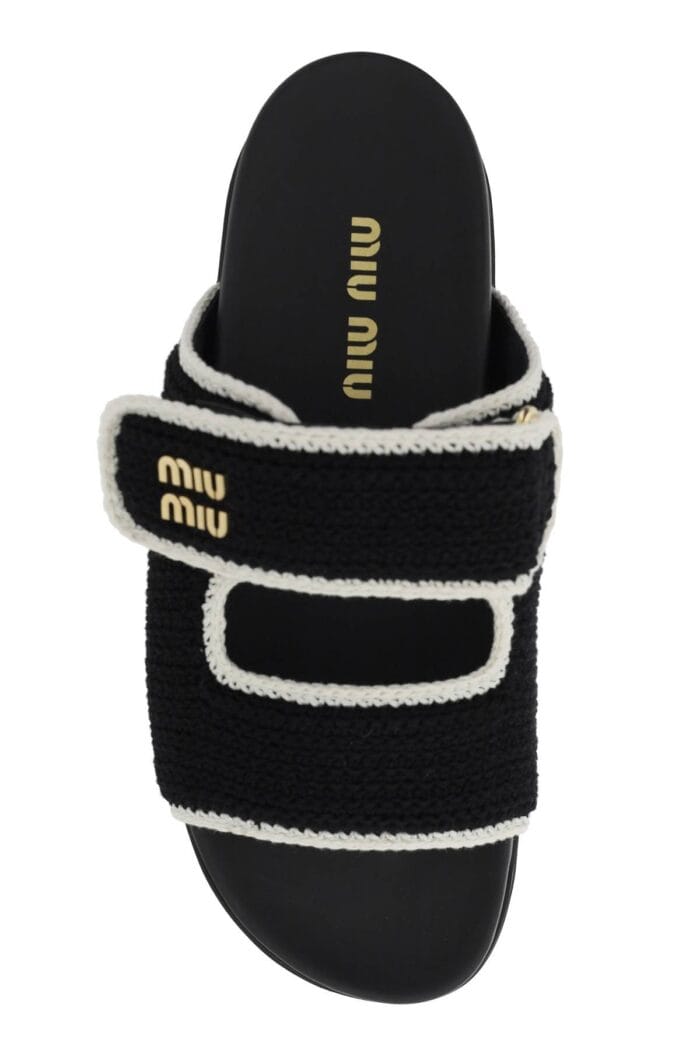 MIU MIU Crochet Knit Slides In Mesh