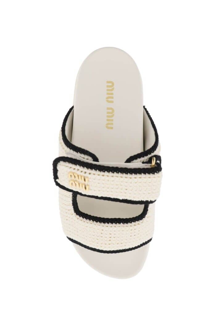 MIU MIU Crochet Knit Slides In Mesh