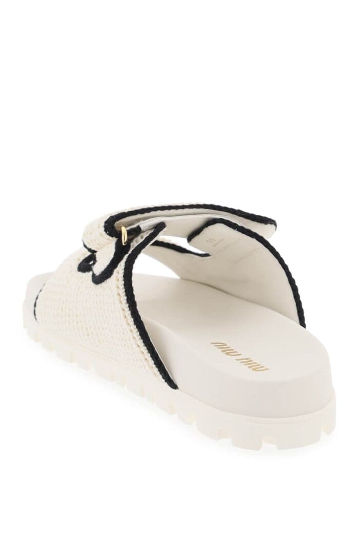 MIU MIU Crochet Knit Slides In Mesh