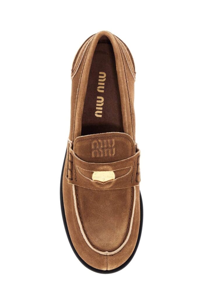 MIU MIU Delav Suede Leather Penny Loafers