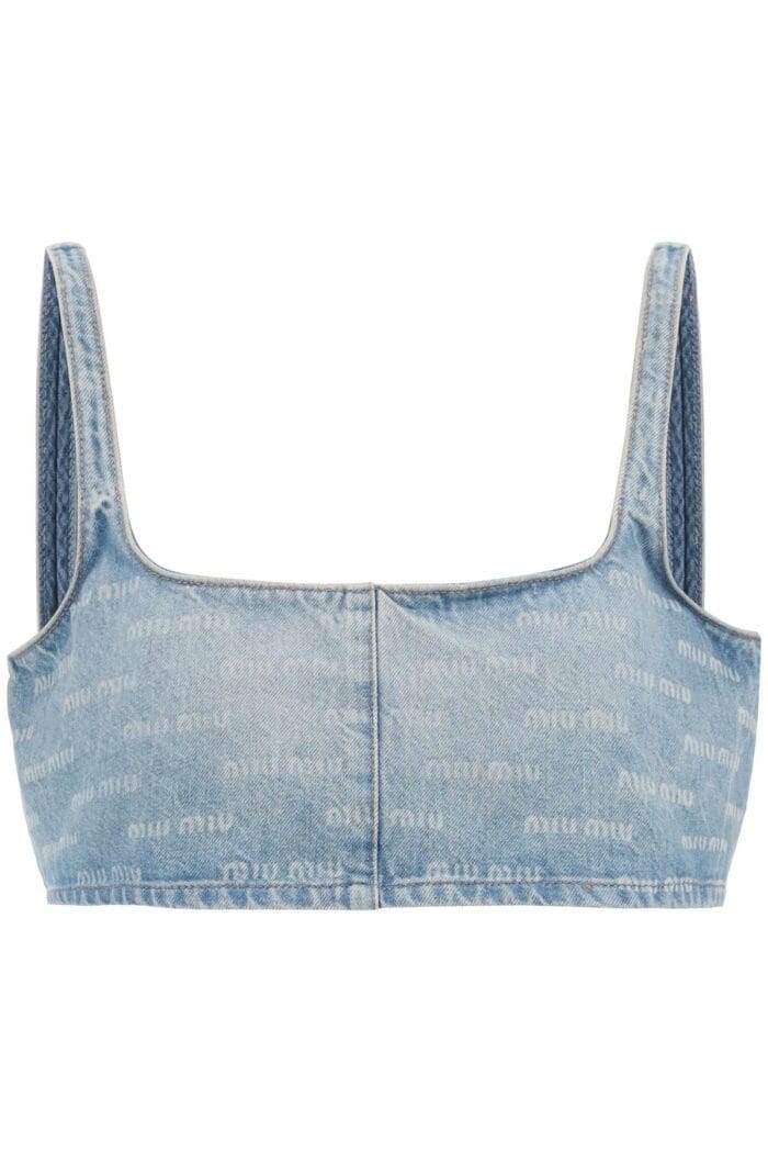 MIU MIU Denim Cropped Top With Logo Pattern