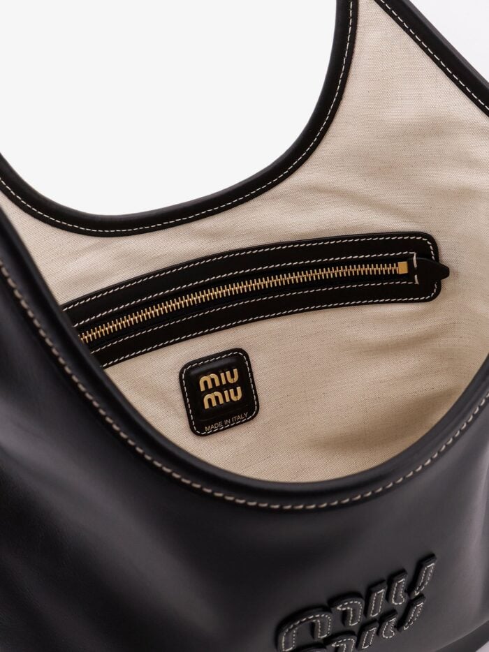 Miu Miu Ivy Leather Shoulder Bag With Lettering Logo