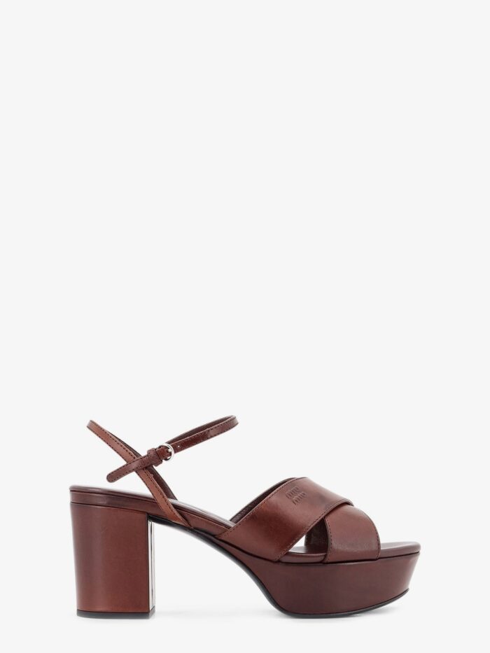 miu miu leather heeled sandals with engraved logo on the side Miu Miu Leather Heeled Sandals With Engraved Logo On The Side