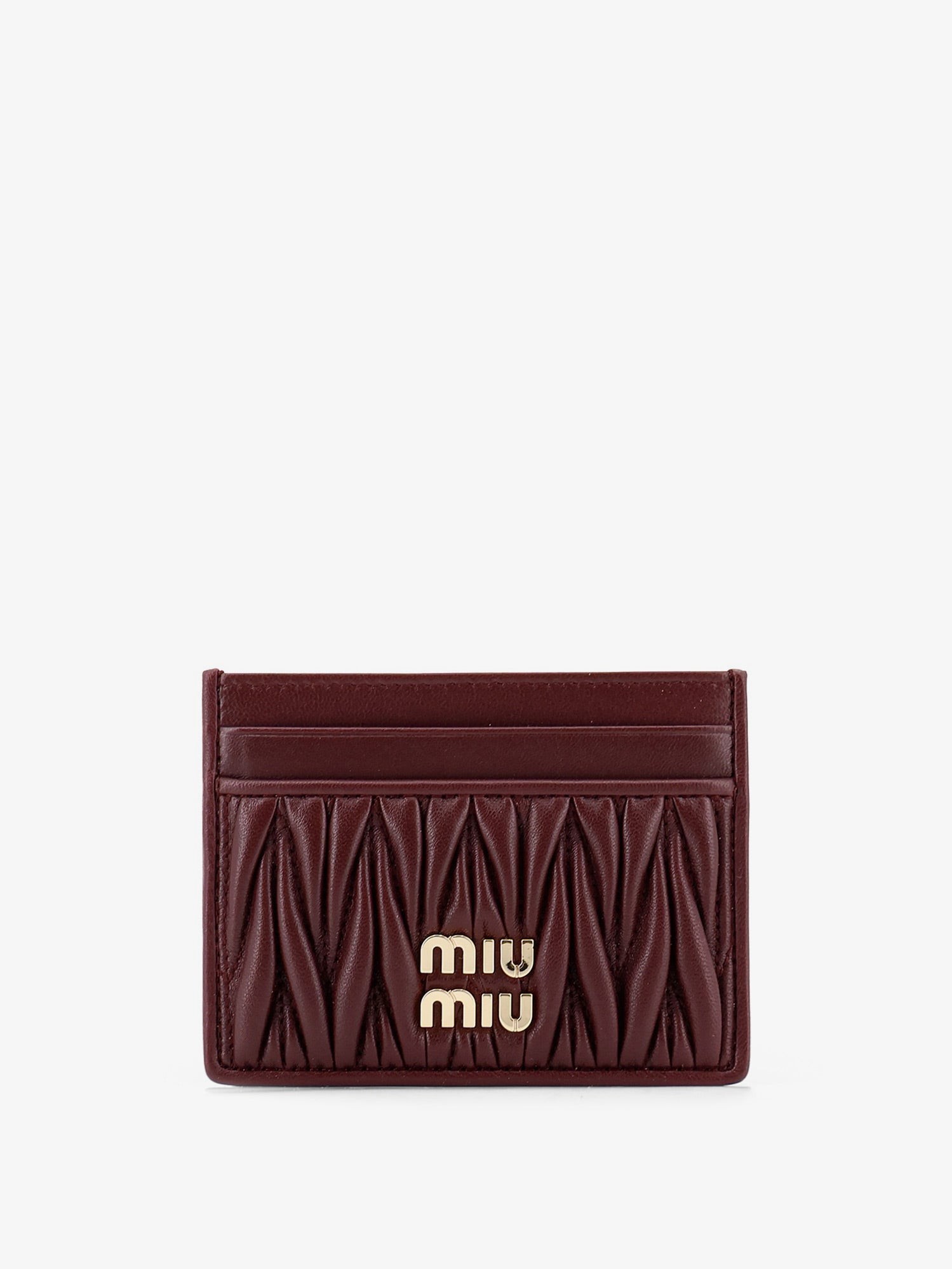 Miu Miu Matelassé Leather Card Holder With Metal Lettering Logo