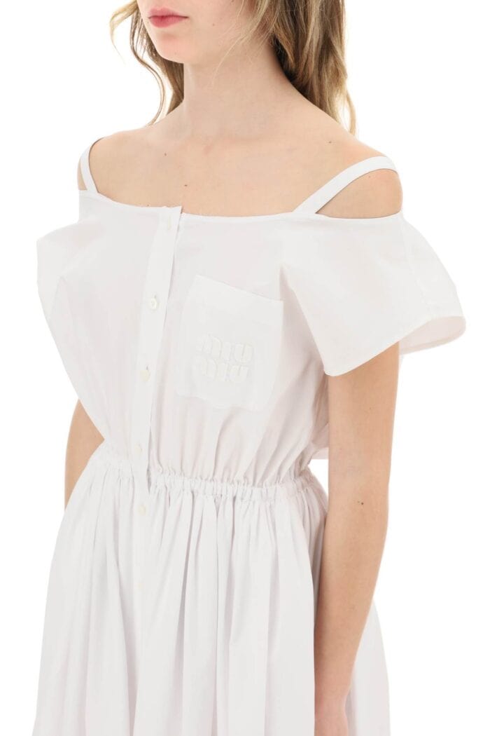 Miu Miu Off-the-shoulder Poplin Shirt Dress