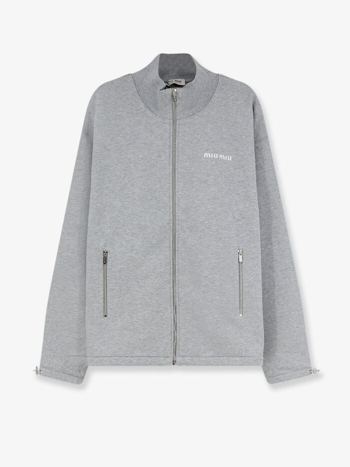 miu miu oversize cotton sweatshirt with zip closure Miu Miu Oversize Cotton Sweatshirt With Zip Closure