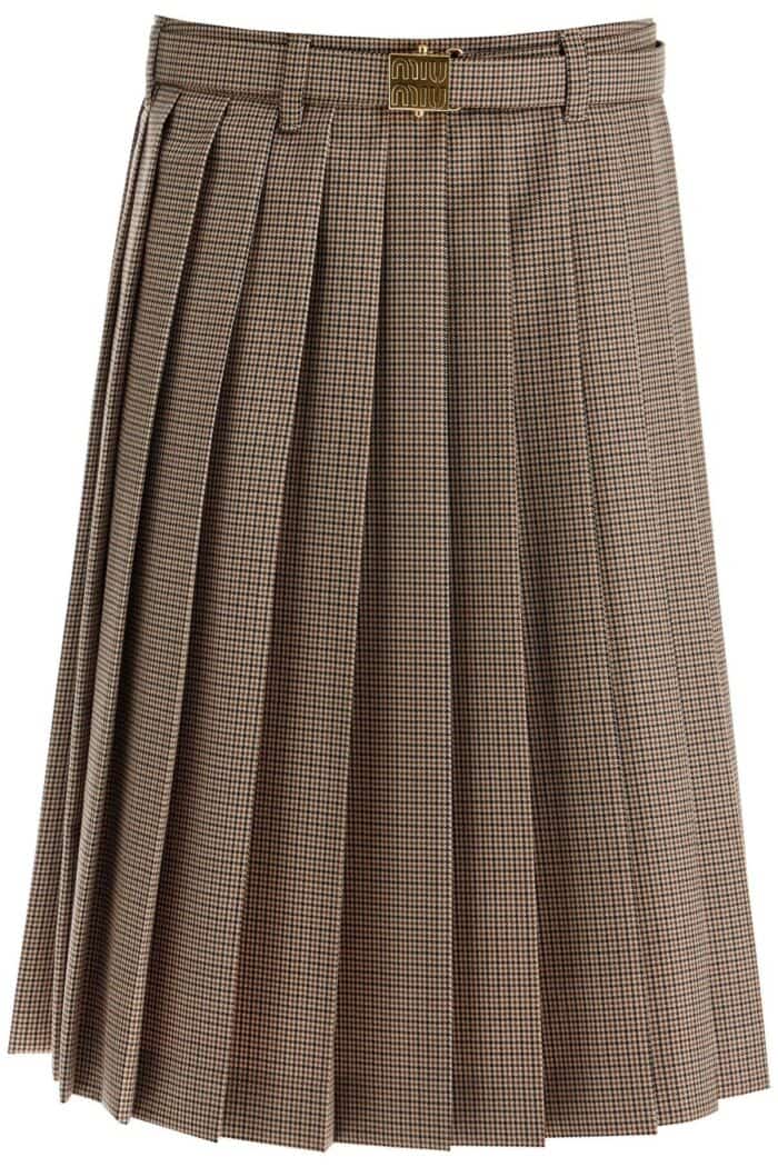 MIU MIU Pleated Midi Skirt In Houndst