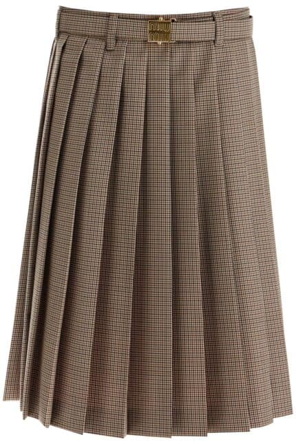 MIU MIU Pleated Midi Skirt In Houndst