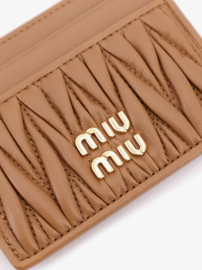 Miu Miu Quilted Leather Card Holder With Metal Lettering Logo