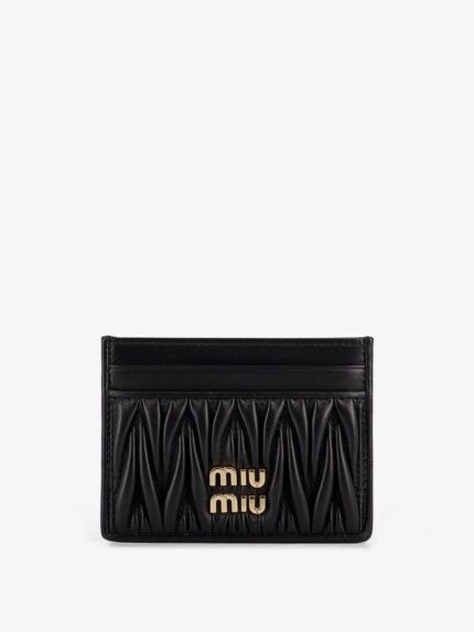 Miu Miu Quilted Leather Card Holder With Metal Lettering Logo