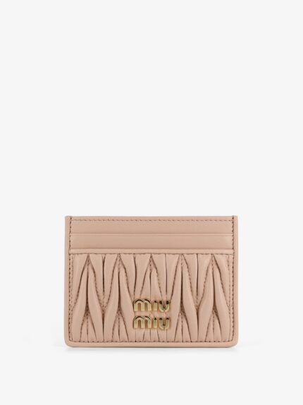 Miu Miu Quilted Leather Card Holder With Metal Lettering Logo