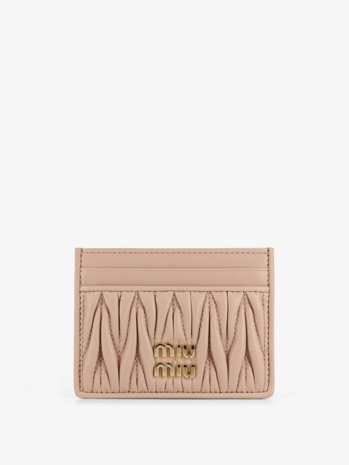 Miu Miu Quilted Leather Card Holder With Metal Lettering Logo