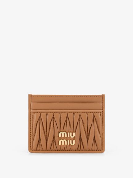 Miu Miu Quilted Leather Card Holder With Metal Lettering Logo