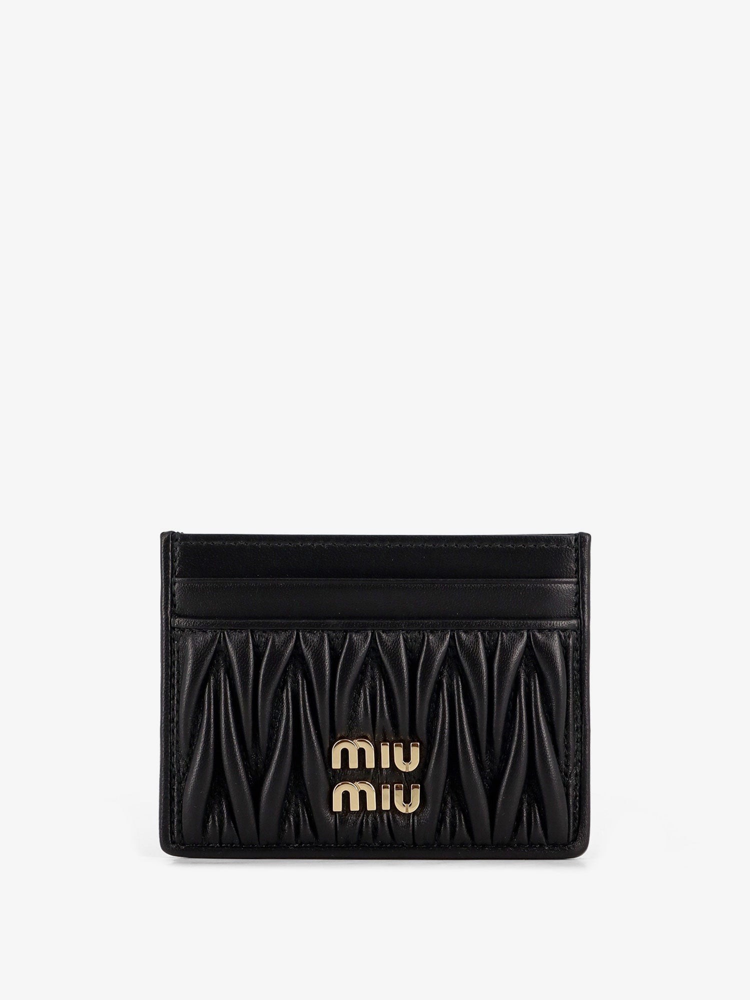 Miu Miu Quilted Leather Card Holder With Metal Lettering Logo