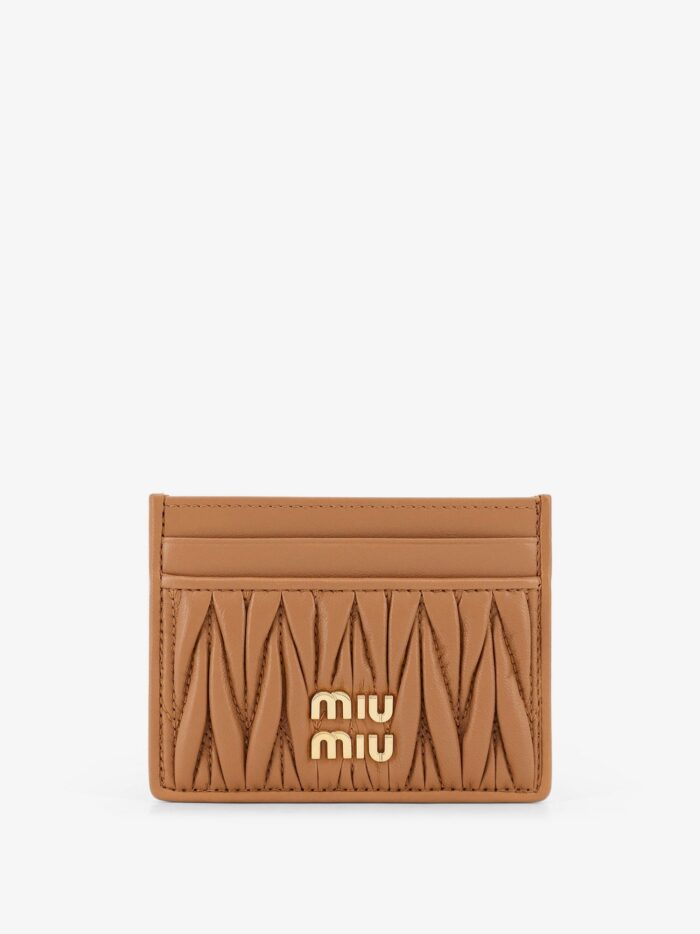 miu miu quilted leather card holder with metal lettering logo Miu Miu Quilted Leather Card Holder With Metal Lettering Logo