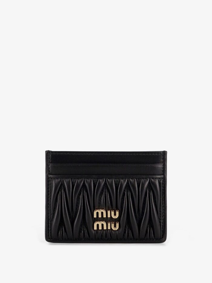 miu miu quilted leather card holder with metal logo Miu Miu Quilted Leather Card Holder With Metal Logo