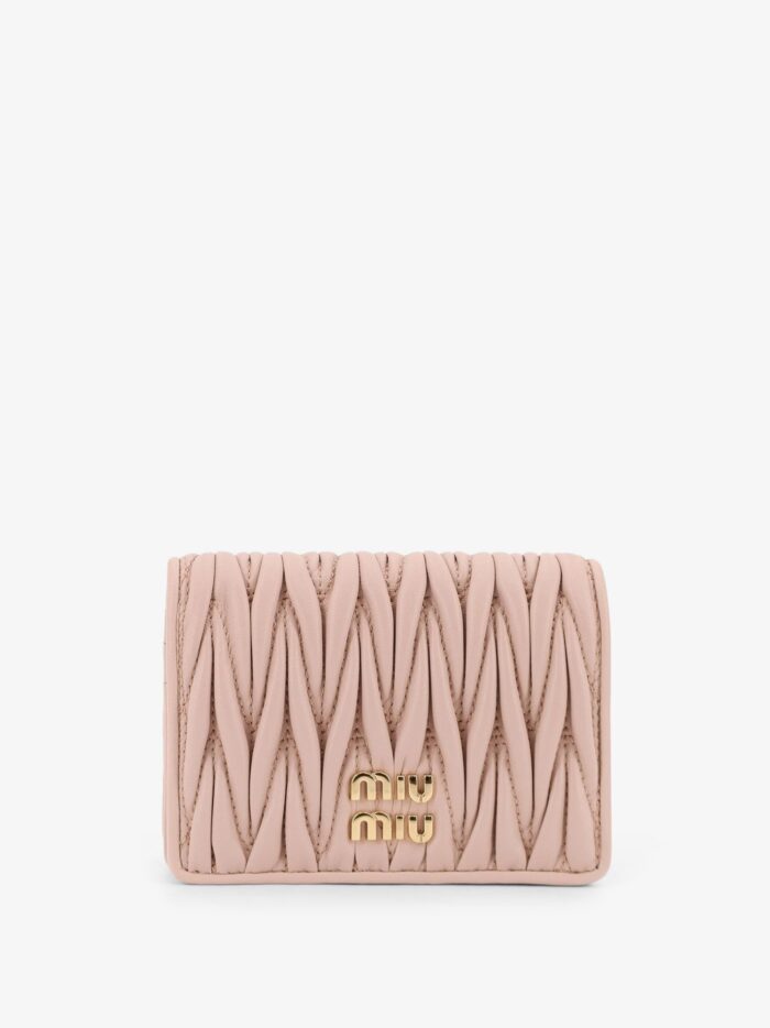 miu miu quilted leather wallet with front lettering logo Miu Miu Quilted Leather Wallet With Front Lettering Logo