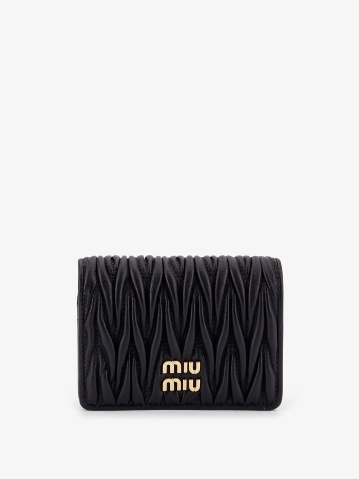 miu miu quilted leather wallet with lettering logo on the front Miu Miu Quilted Leather Wallet With Lettering Logo On The Front