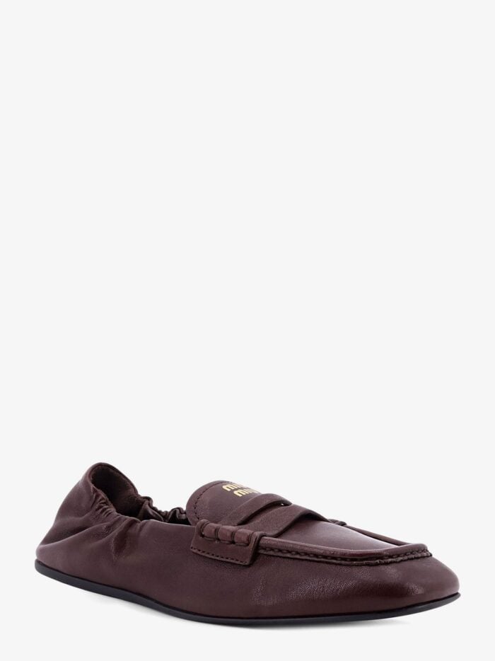 Miu Miu Ruches Leather Loafers With Lettering Logo