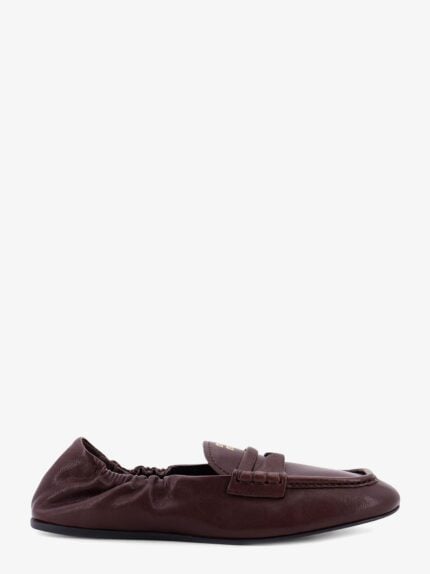 Miu Miu Ruches Leather Loafers With Lettering Logo