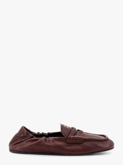 Miu Miu Ruches Leather Loafers With Lettering Logo
