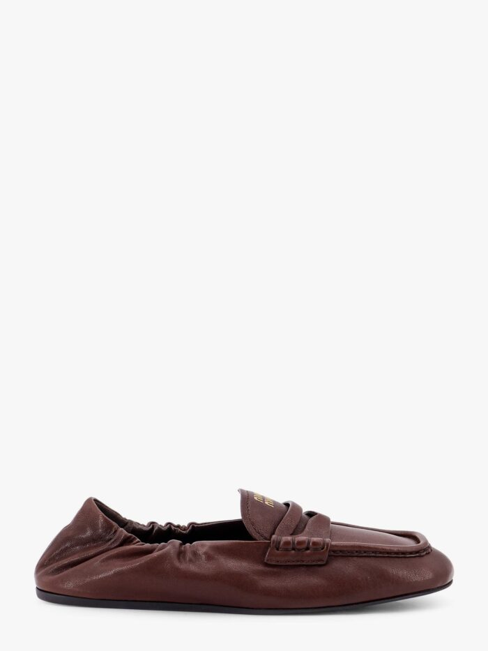 Miu Miu Ruches Leather Loafers With Lettering Logo