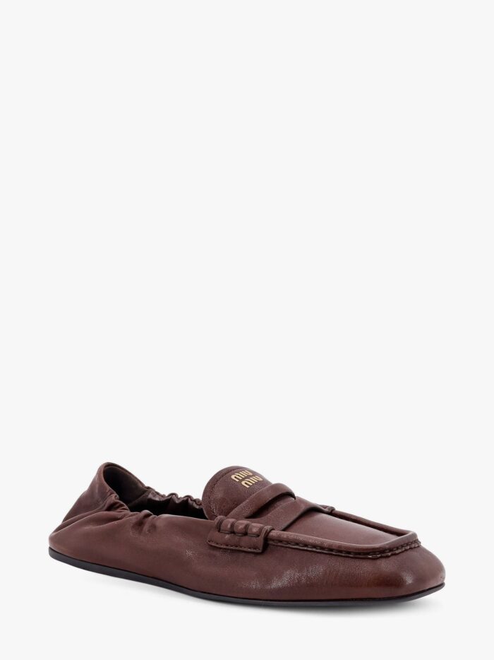 Miu Miu Ruches Leather Loafers With Lettering Logo