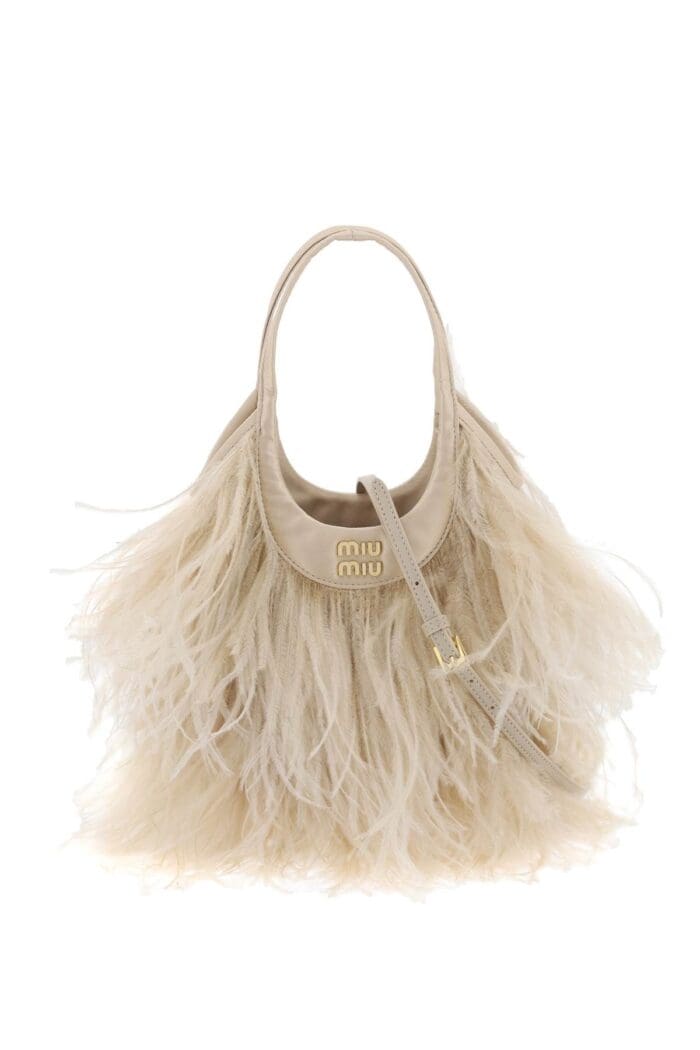 MIU MIU Satin Handbag With Feathers