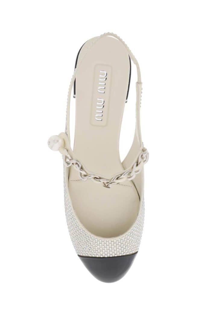 MIU MIU Satin Slingback Ballet Flats With Crystals