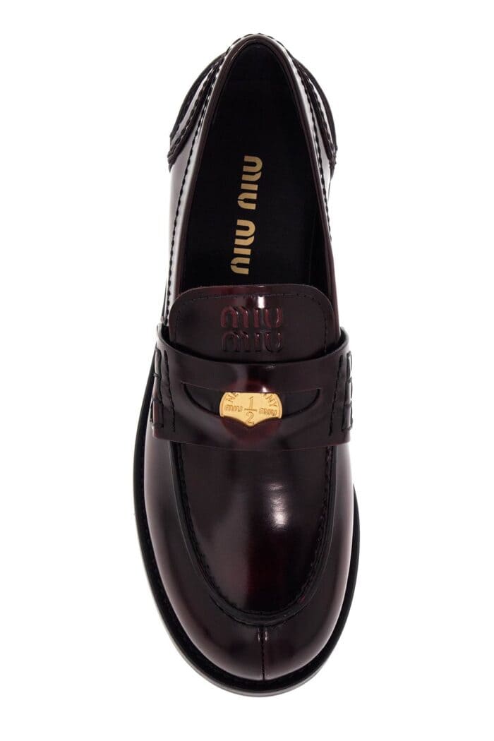 MIU MIU Smoked Brushed Leather Penny Loafers